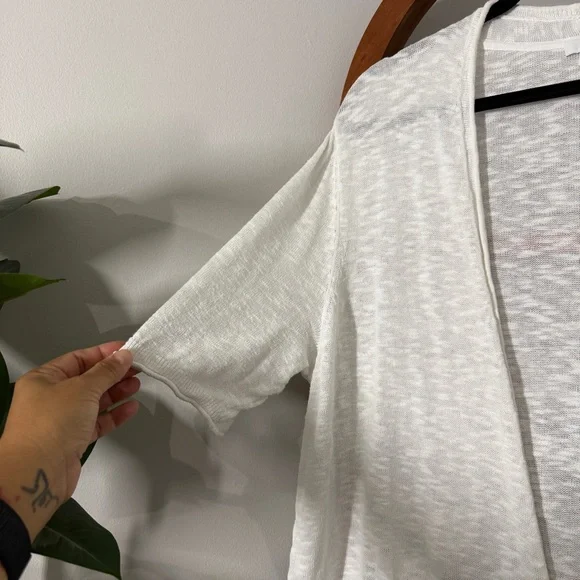 J. Jill XL White Linen Cotton Short Sleeve Open Front Knit Cardigan Sweater - Picture 2 of 10